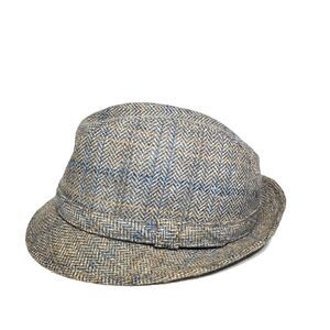 Vintage Newport Gray Blue Tweed Fedora Hat M 22" Wool Blend Old Money Heritage